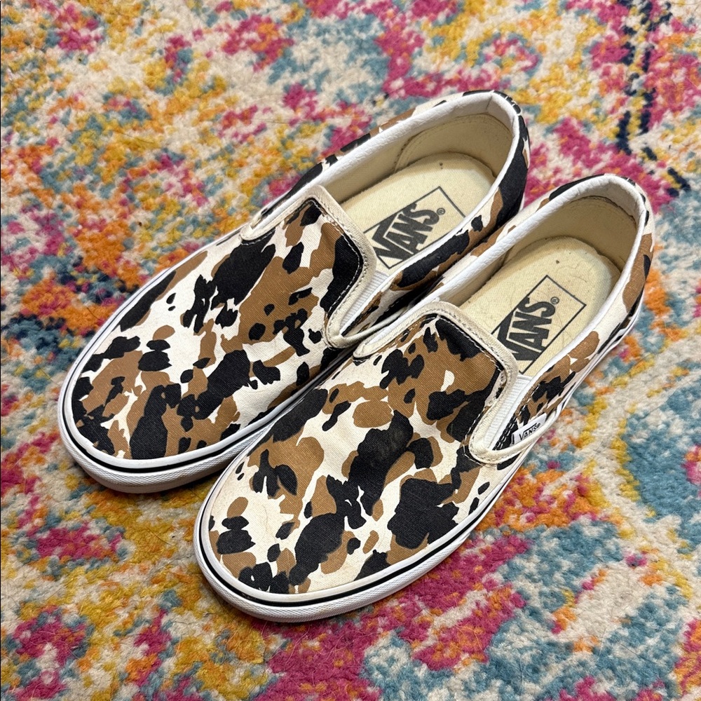 Vans Black and Brown Cow Pattern Slip-Ons